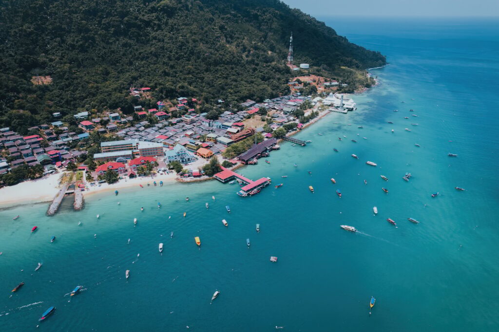 Aerial view of the Fisherman's village in Perhentian Island, Terengganu, Malaysia.