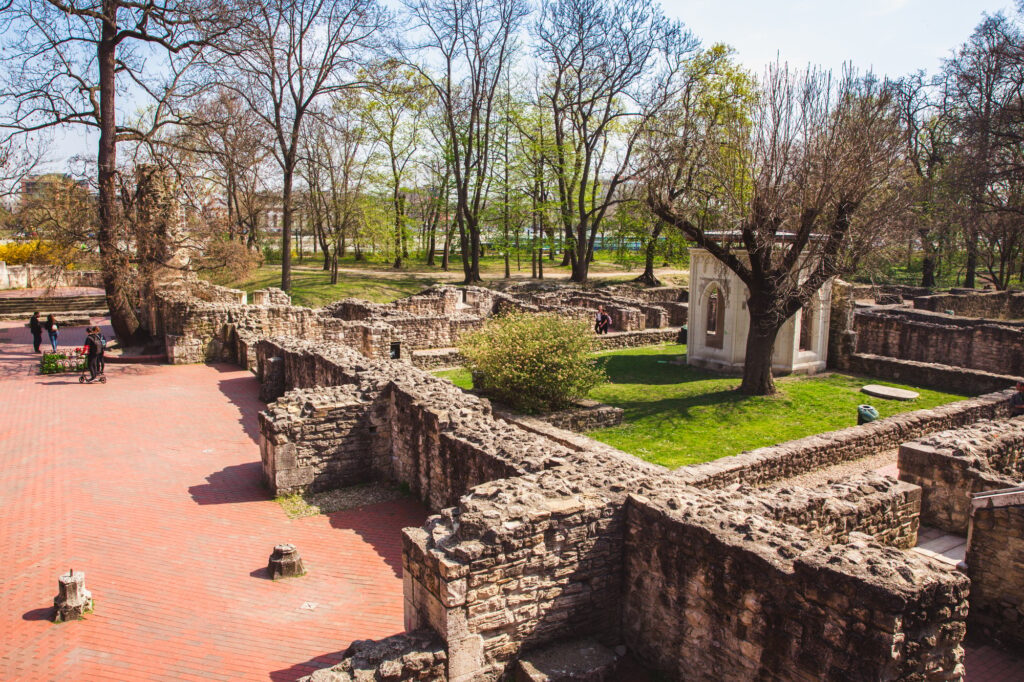 The ruins of an ancient Dominican monastery in the central park on the Margaret island in Budapest