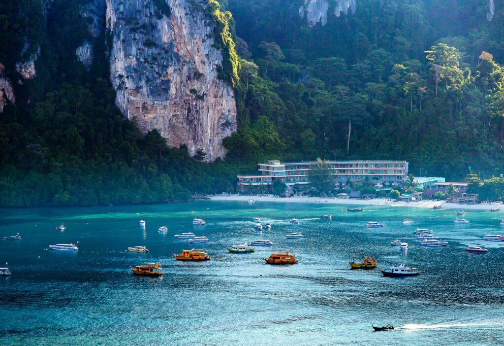 Travel vacation background Tropical island with resorts Phi-Phi island Krabi Province Thailand