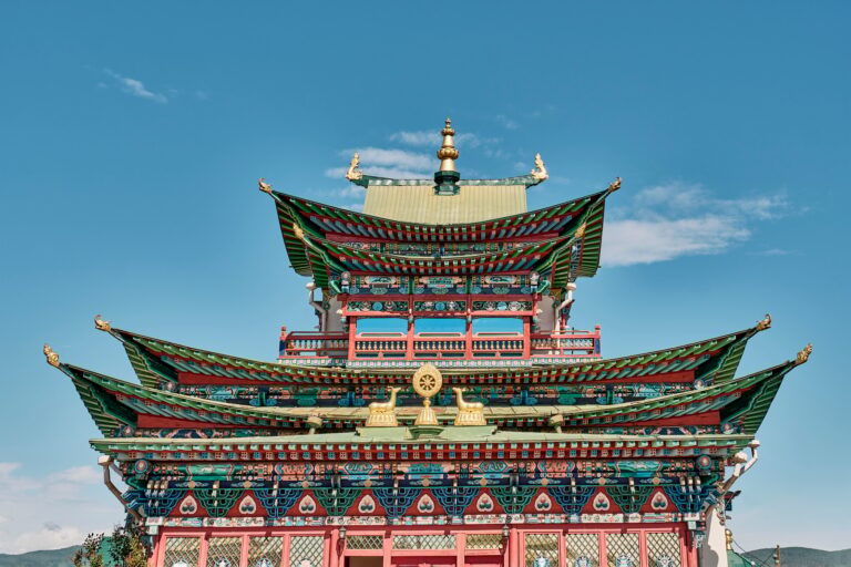Upper floors of buddhist temple-palace of Hambo Lama Itigelov. Ivolginsky datsan, Buryatia,Russia