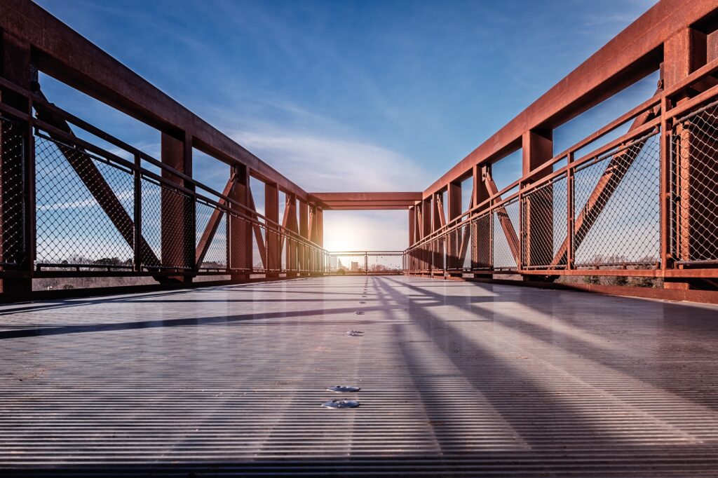 Beautiful scenery of sun rays shining through a bridge in Winston Salem, North Carolina