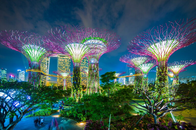 Gardens by the Bay, illuminated at night, Singapore
