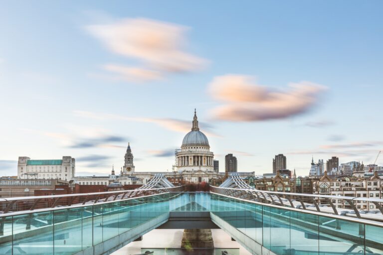 London and St Paul Cathedral with blurred clouds